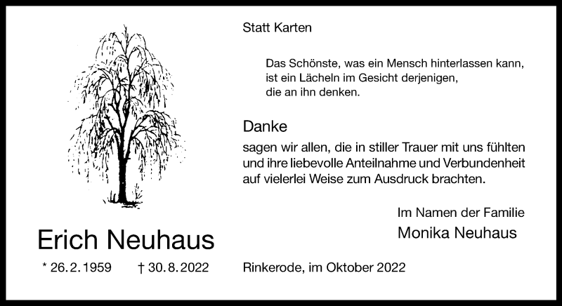  Traueranzeige für Erich Neuhaus vom 29.10.2022 aus 