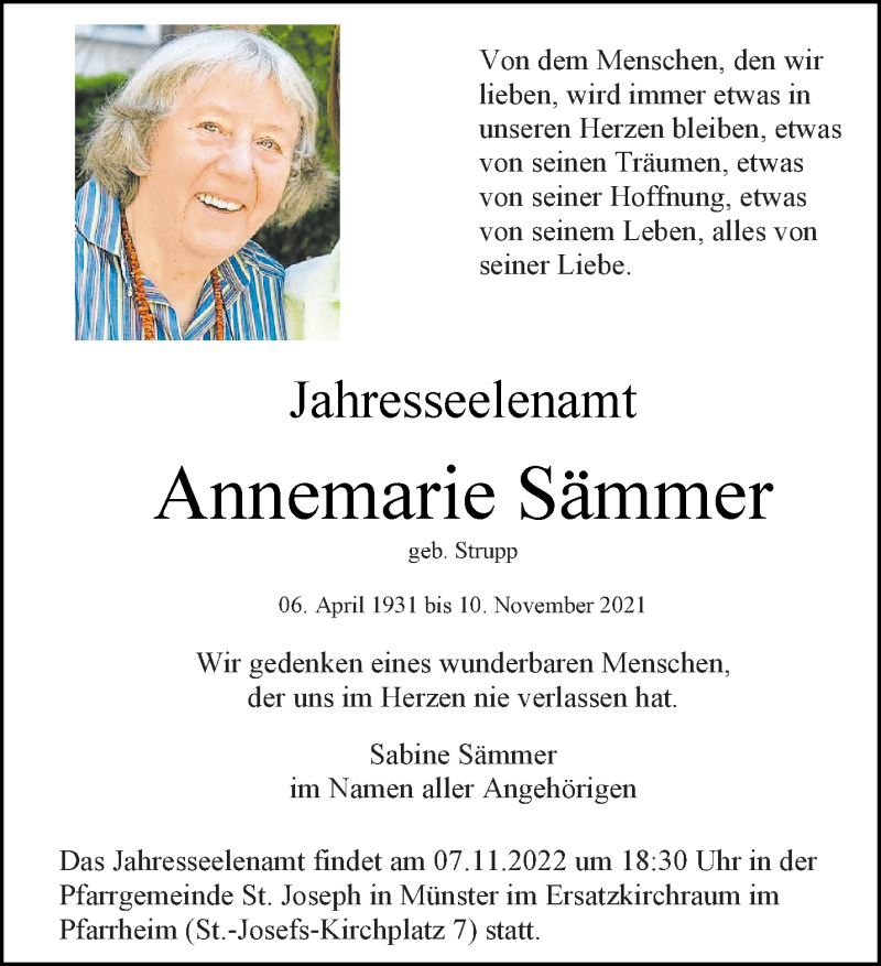  Traueranzeige für Annemarie Sämmer vom 29.10.2022 aus 