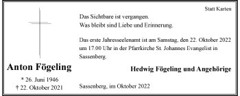 Anzeige von Anton Fögeling 