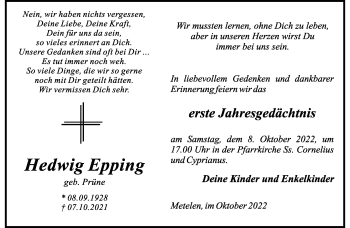 Anzeige von Hedwig Epping 