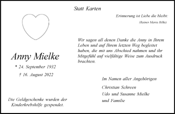 Anzeige von Anny Mielke 