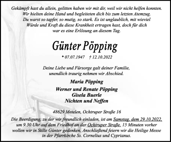 Anzeige von Günter Pöpping 