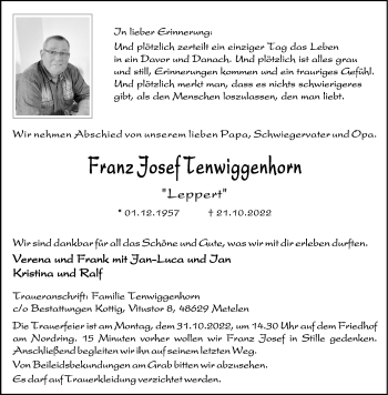 Anzeige von Franz Josef Tenwiggenhorn 