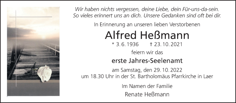  Traueranzeige für Alfred Heßmann vom 22.10.2022 aus 