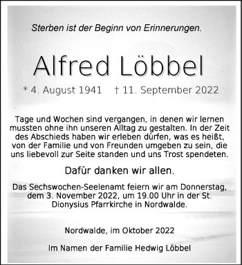 Anzeige von Alfred Löbbel 