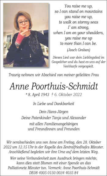 Anzeige von Anne Poorthuis-Schmidt 