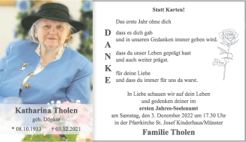 Anzeige von Katharina Tholen 