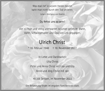 Anzeige von Ulrich Christ 