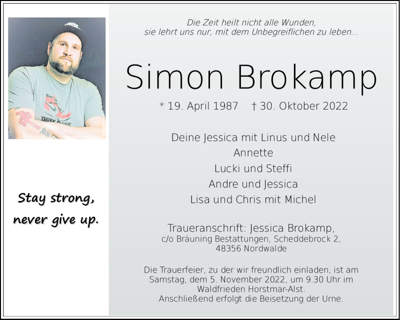  Traueranzeige für Simon Brokamp vom 03.11.2022 aus 