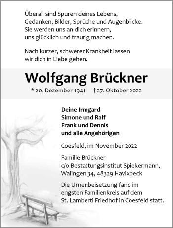 Anzeige von Wolfgang Brückner 