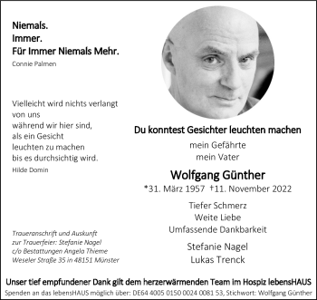 Anzeige von Wolfgang Günther 