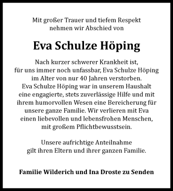 Anzeige von Eva Schulze Höping 