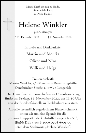 Anzeige von Helene Winkler 