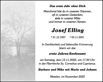 Anzeige von Josef Elling 