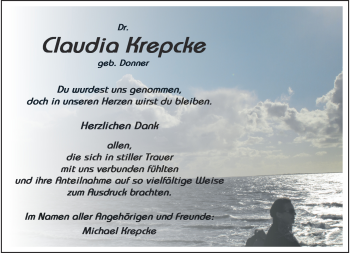 Anzeige von Claudia Krepcke 