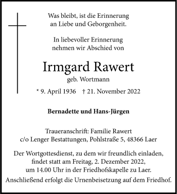 Anzeige von Irmgard Rawert 