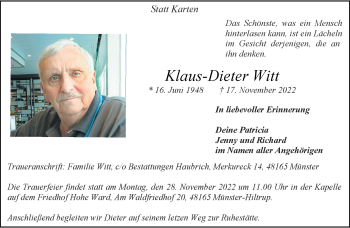 Anzeige von Klaus-Dieter Witt 