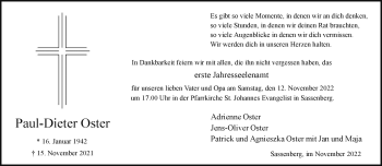Anzeige von Paul-Dieter Oster 