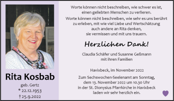 Anzeige von Rita Kosbab 