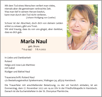 Anzeige von Maria Naul 