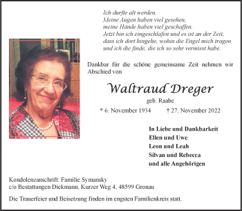 Anzeige von Waltraud Dreger 