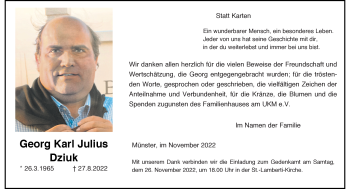 Anzeige von Georg Karl Julius Dziuk 