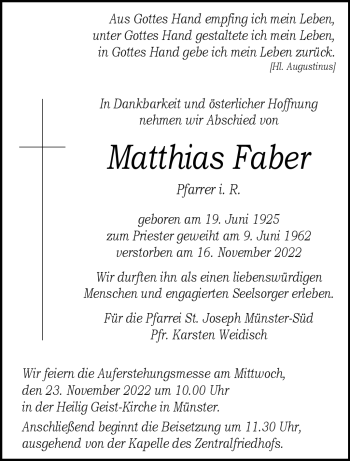 Anzeige von Matthias Faber 