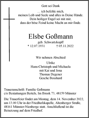 Anzeige von Elsbe Goßmann 