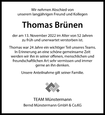 Anzeige von Thomas Brünen 