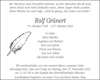Anzeige von Rolf Grünert 