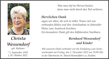 Anzeige von Christa Wessendorf 