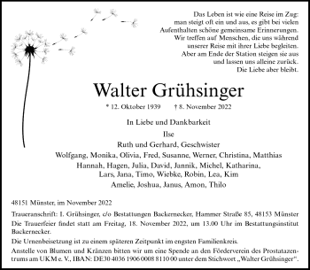 Anzeige von Walter Grühsinger 