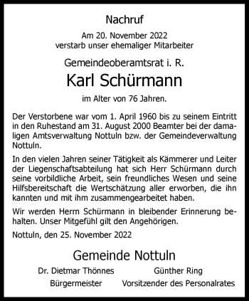 Anzeige von Karl Schürmann 