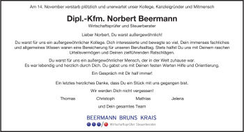 Anzeige von Norbert Beermann 