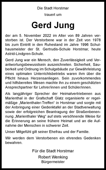Anzeige von Gerd Jung 