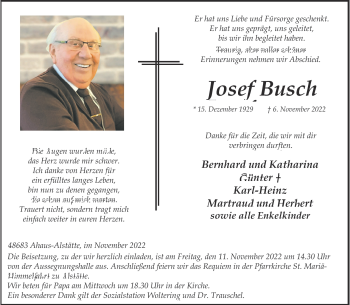 Anzeige von Josef Busch 