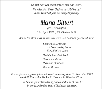 Anzeige von Maria Dittert 