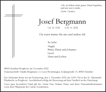 Anzeige von Josef Bergmann 