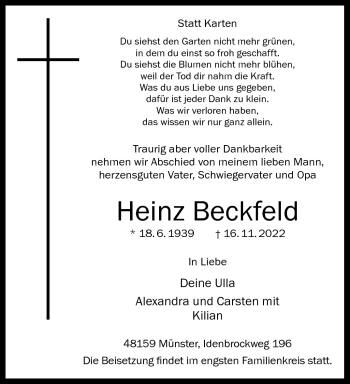 Anzeige von Heinz Beckfeld 