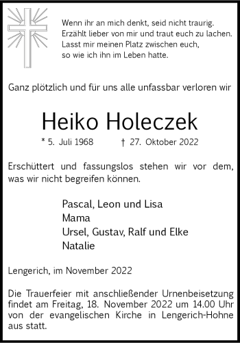 Anzeige von Heiko Holeczek 