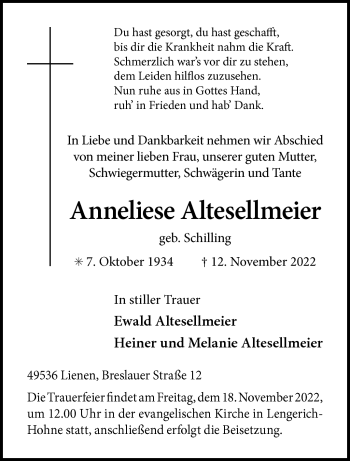 Anzeige von Anneliese Altesellmeier 