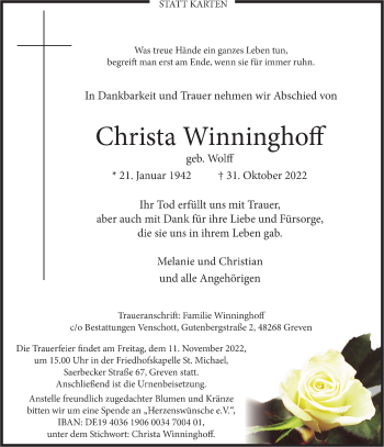 Anzeige von Christa Winninghoff 