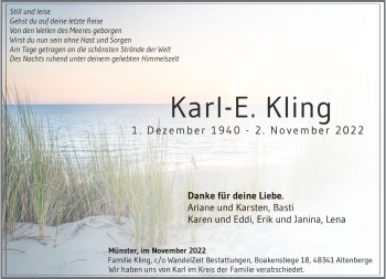 Anzeige von Karl-E. Kling 