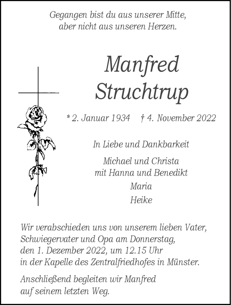  Traueranzeige für Manfred Struchtrup vom 12.11.2022 aus 