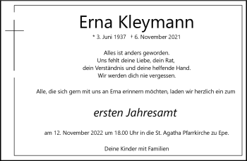 Anzeige von Erna Kleymann 