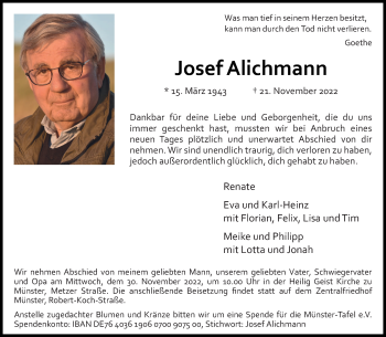 Anzeige von Josef Alichmann 