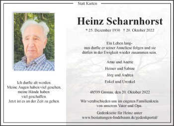 Anzeige von Heinz Scharnhorst 