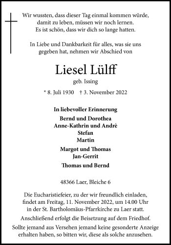 Anzeige von Liesel Lülff 