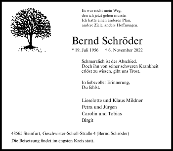 Anzeige von Bernd Schröder 