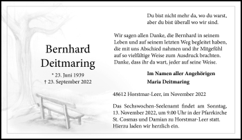 Anzeige von Bernhard Deitmaring 